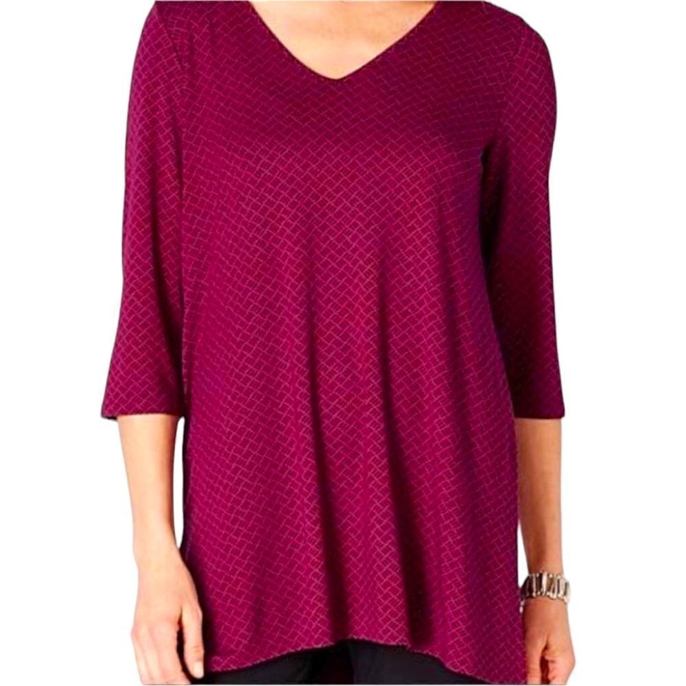 J. Jill Claret Elliptical V-Neck Magenta pink Tunic Blouse Size medium